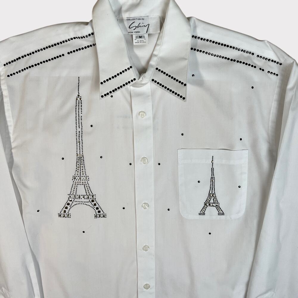 Vintage PARIS (M) Dress Shirt Eiffel Tower Made in USA Rockabilly Travel